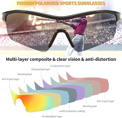 Miniatura 6 de FEISEDY Gafas de sol para hombre, gafas de sol polarizadas para ciclismo, UV400, deportes, béisbol, correr, pesca, senderismo, sombras B2372