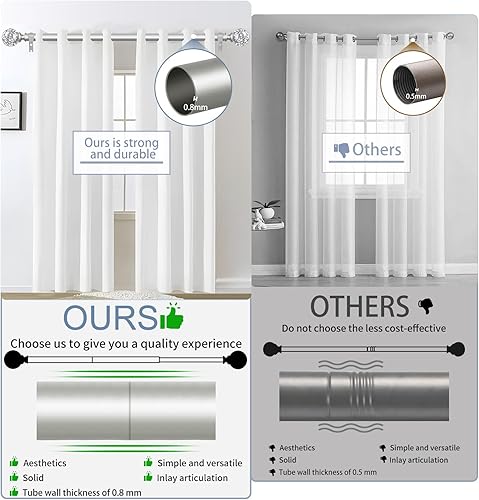 Miniatura 5 de Barras de cortina plateadas para ventanas de 48 a 84 pulgadas, barras de cortina resistentes, juego de barras de cortina ajustables, barras de
