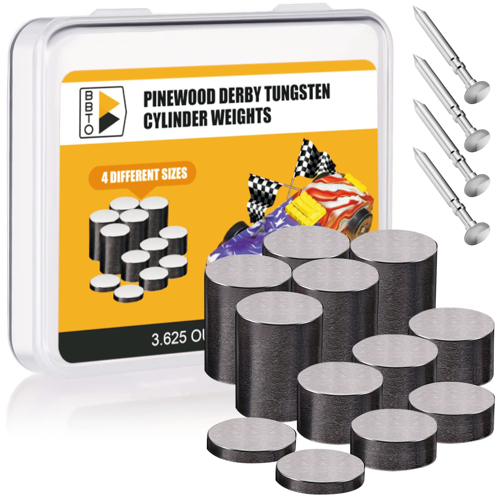 3.625 Ounces Cylindrical Tungsten Weights and 4 Pieces Polished Axles, 3/8 Inch Cylinders Weights Tungsten Buffer Car Incremental Speed Axles Kit for Your Car