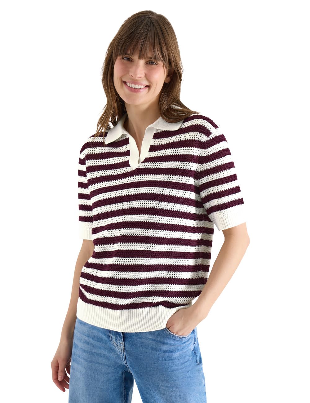 Polo rayé en maille Cecil couleur sweet grape red taille XL