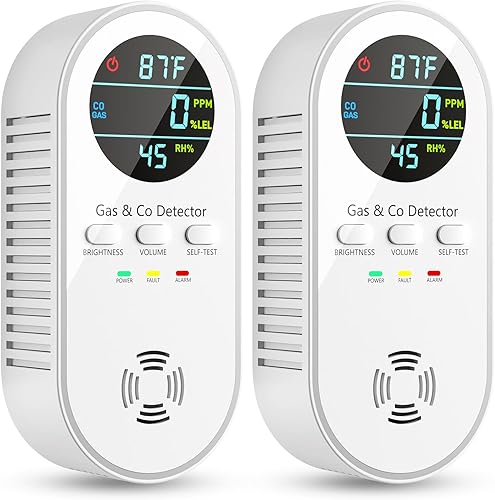 Miniatura 11 de Detectores de monóxido de carbono 5 en 1, detector de fugas de gas natural, detector de CO con respaldo de batería y enchufe, pantalla digital HD,