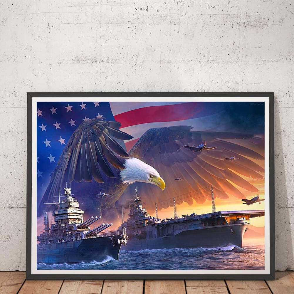 DVWIVGY 5D Navy Aircraft Carrier Diamond Painting Kits for Adults Diamond Art USA Navy Full Round Drill Embroidery Kits for Mosaic Gift Home Wall Decor 12 x 16 inch