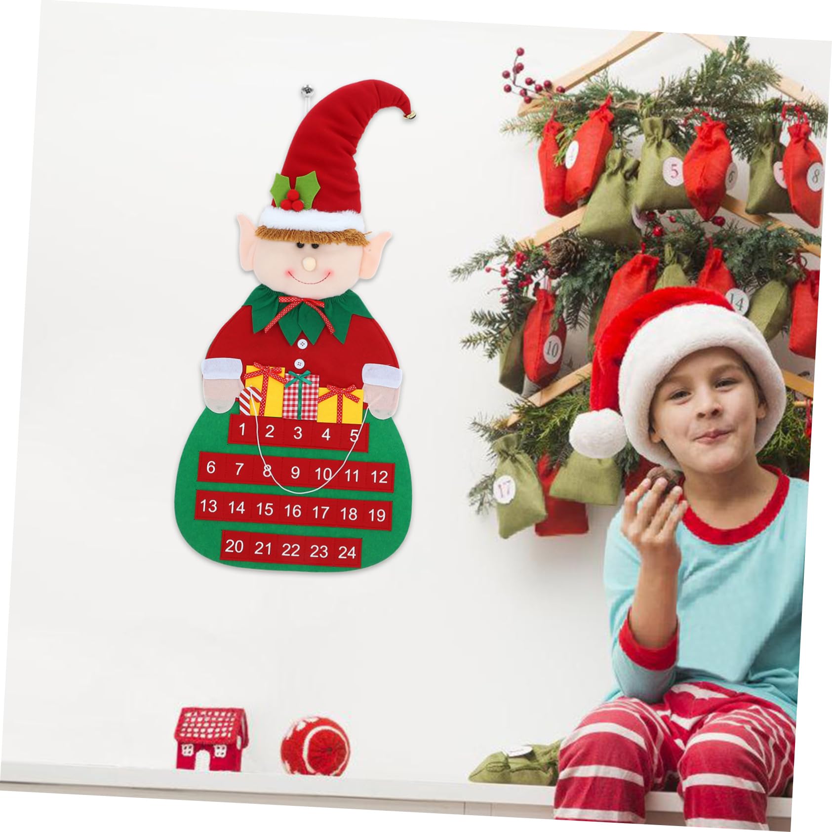 Tofficu Weihnachts-countdown-kalender zum Aufhängen Adventskalender mit Filzmaterial Weihnachtskalender-anhänger für Tür oder Wanddekoration Dekorativer Filz-adventskalender