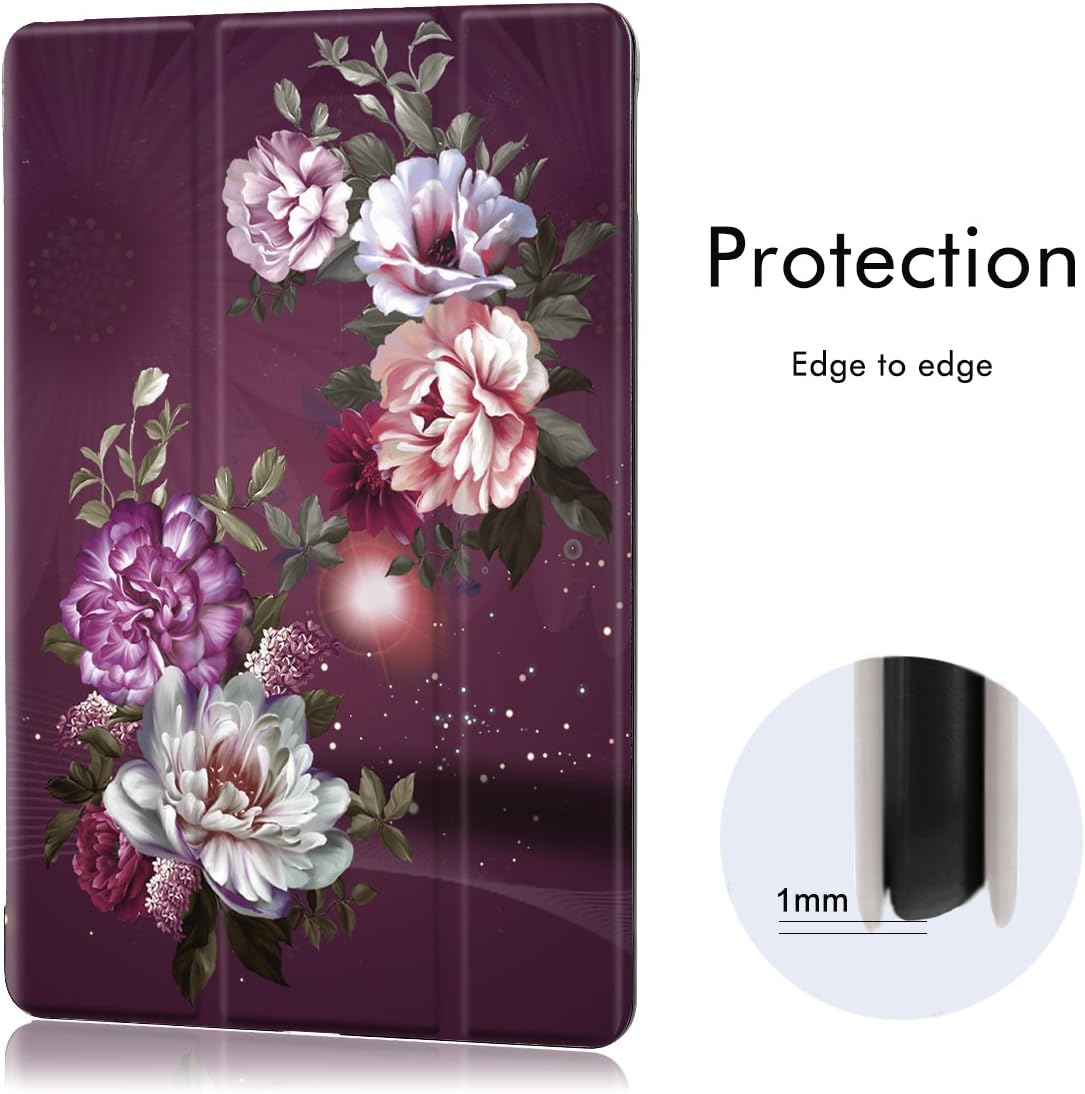 Hocase iPad Air 3rd Gen/iPad Pro 10.5 Case, Trifold Smart Case with Pencil Holder, Unique Pattern Design, Auto Sleep/Wake, Soft Back Cover for iPad A1701/A1709/A2152/A2123/A2153 - Burgundy Flowers