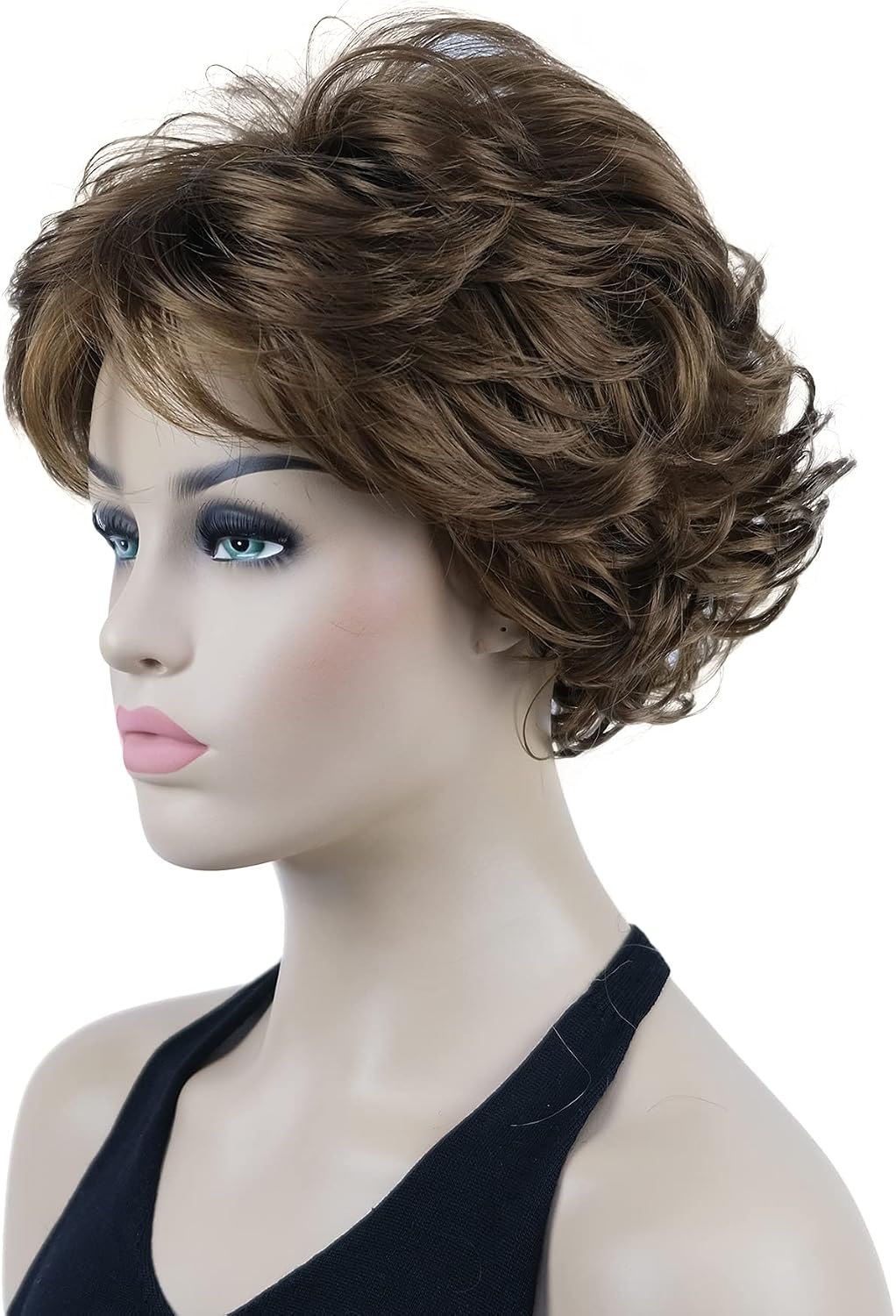 Lydell 8" Short Curly Women Wigs Soft Shaggy Layered Classic Cap Full Synthetic Wigs (Golden Brown) - Image 4