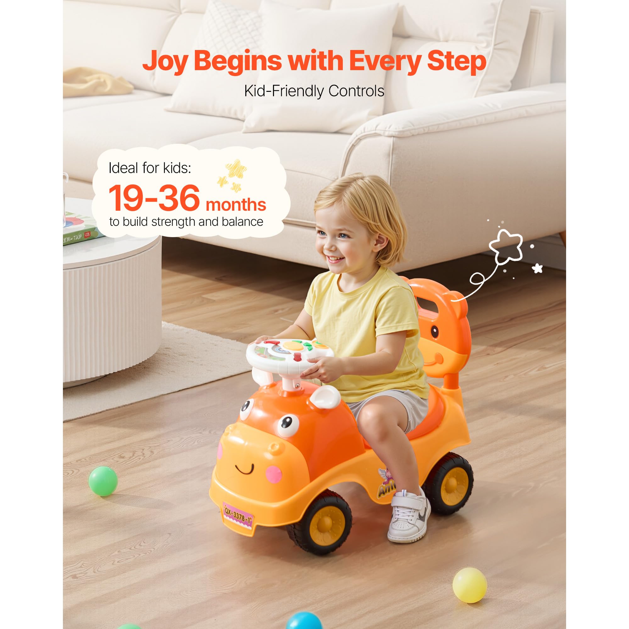 Uargd Ride-On Push Car, Ride-On Toy with Horn and Music, 48.5 lbs Weight Capacity, Under-Seat Storage, Foot-to-Floor Walker — view 2