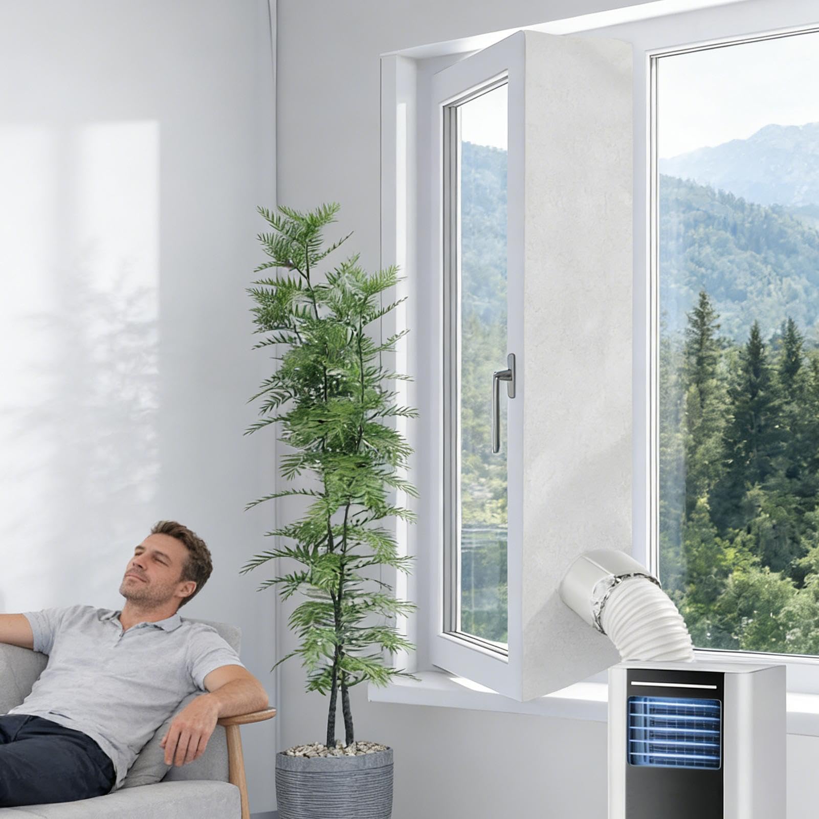 Kit de sellado de aire acondicionado para ventana, resistente al agua, sin taladrar, protector de ventilación de CA, carcasa de tela portátil para el hogar, dormitorio, apartamento, alquiler, hotel
