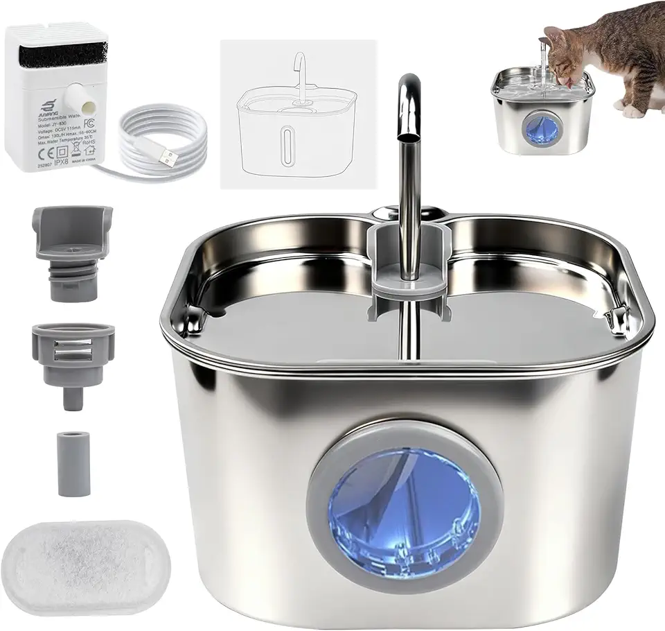 Fonte de Água pra Gato, Bebedouro para Gatos Silenciosa Inox Carvão Ativado LED Indicador Fonte De Água para Cães e Gatos (2,2L)