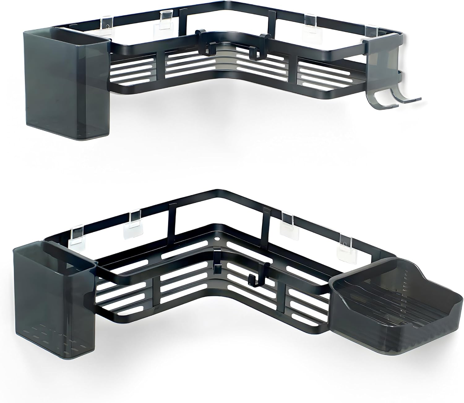 2-Pack Corner Shower Caddy for 90° Corners, L-Shaped Adhesive Shower Organizer with Rustproof Stainless Steel Shower Shelves, No-Drill Bathroom Organizers and Storage, Black.