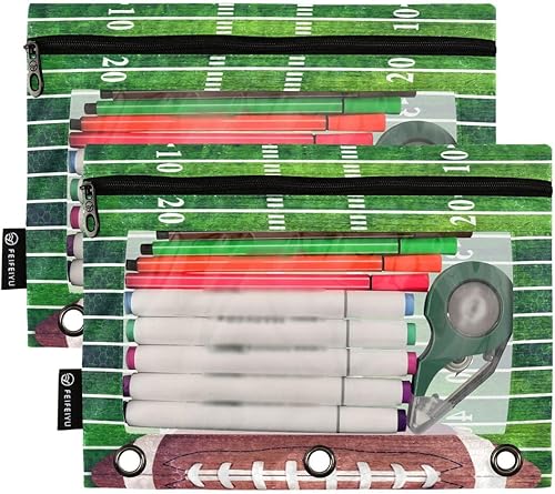 Vista 2 de ALAZA Bolsa para lápices de campo de fútbol americano para carpeta de 3 anillos, bolsillos con cremallera transparente para ventana, bolsas