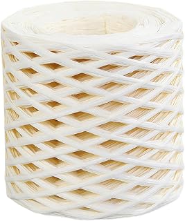 Cinta de papel de rafia de 200 m para Halloween, boda, regalo, manualidades, biodegradable, rollo de 218.72 yardas, color blanco lechoso