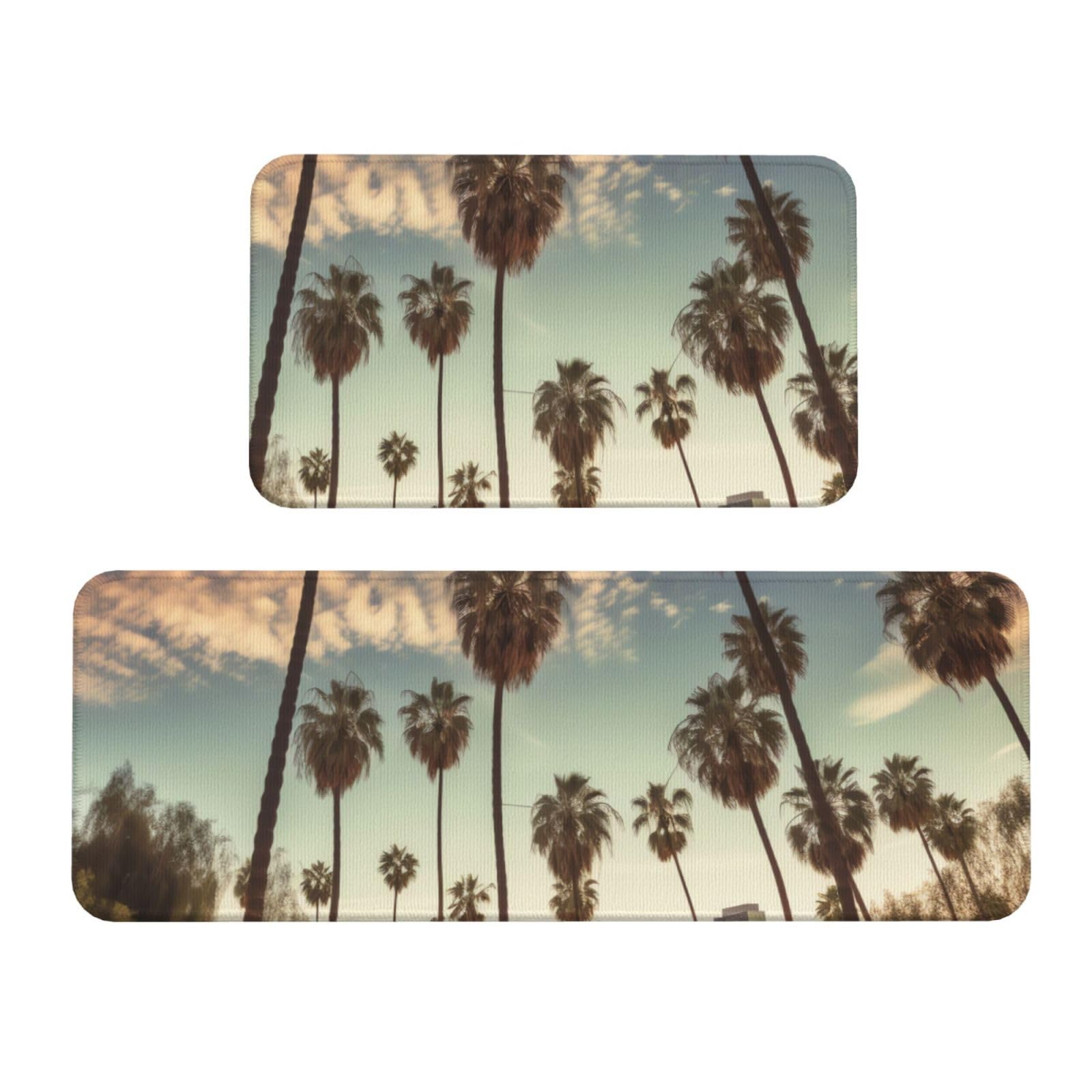 Tapis de cuisine Los Angeles lot de 2 grand format lavable et rembourré motif palmiers
