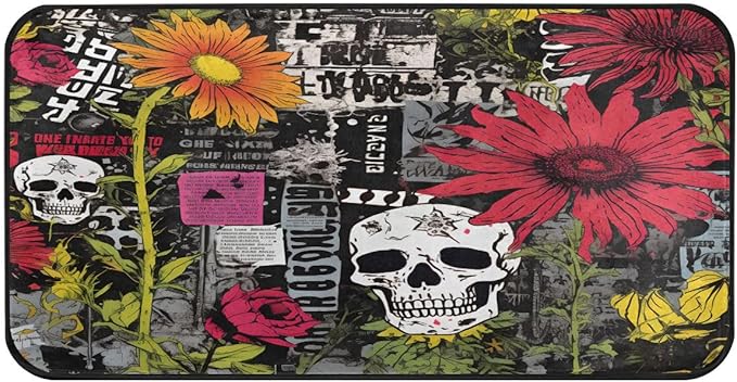 ALAZA Sugar Skull Daisy Flower Retro Non Slip Kitchen Floor Mat Kitchen Rug for Entryway Hallway Bathroom Living Room Bedroom 39 x 20 inches(1.7' x 3.3')