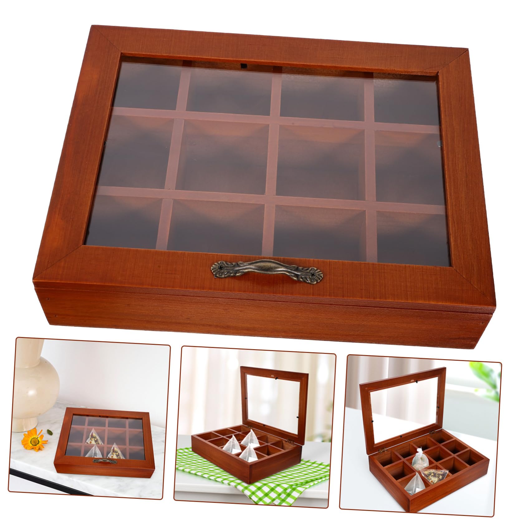 Teeaufbewahrungsbox und Tragbarem Design Eleganter Teebeutel Organizer mit 12 Fächern Transparentem Deckel für Küche und Wohnraum
