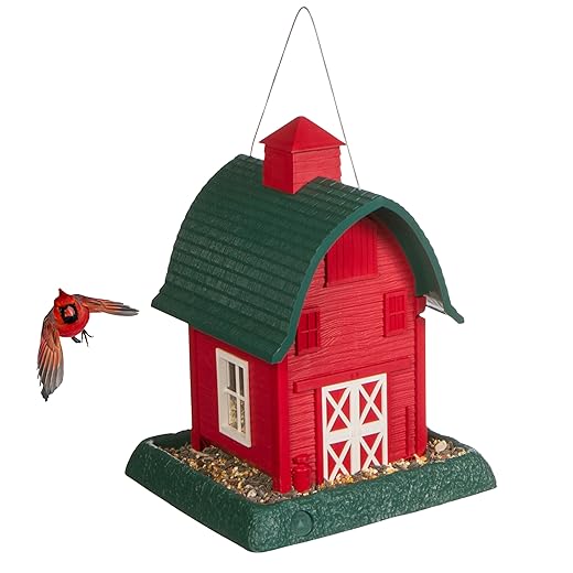 North States Village Collection Red Barn Birdfeeder: Easy Fill and Clean. Squirrel Proof Hanging Cable included, or Pole Mount (pole sold separately). Large, 5 pound Seed Capacity (9.5 x 10.25 x 13.25, Red)