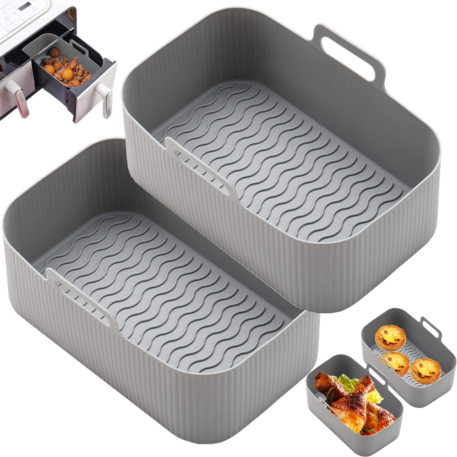 Silicone Dual Air Fryer Accessories Liner-Silicone Air Fryer Liners Reusable Airfryer Accessories Baking Tray Basket,Dual Air Fryer Silicone Airfryer Liners for Ninja AF300UK AF200UK,Tower,Tefal,Swan
