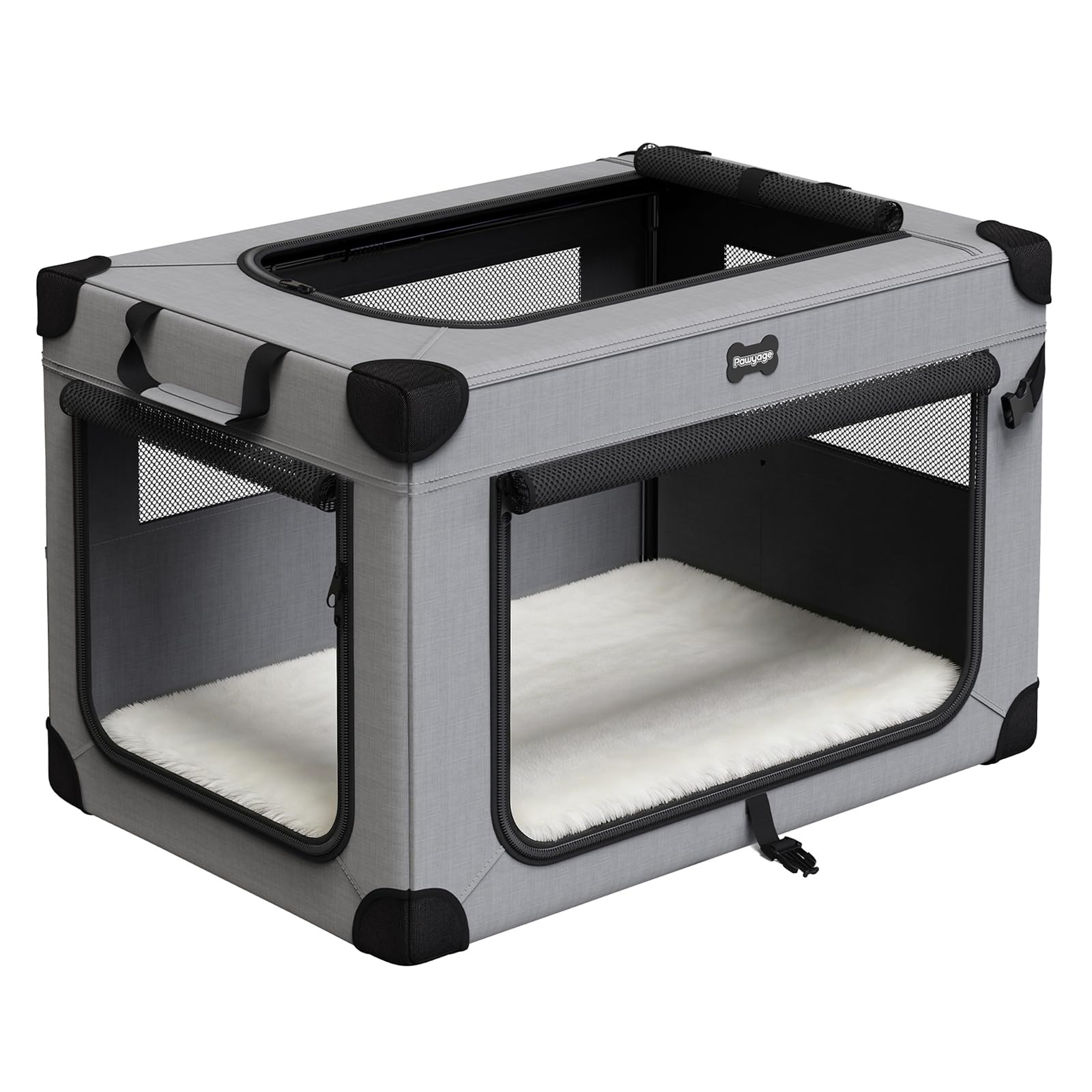 Collapsible Dog Crate 36 Inch with Plush Mat, 5 Mesh Windows Foldable Pet Kennel, Portable Pet Crate for Indoor & Outdoor – Easy Assembly No Tools Required