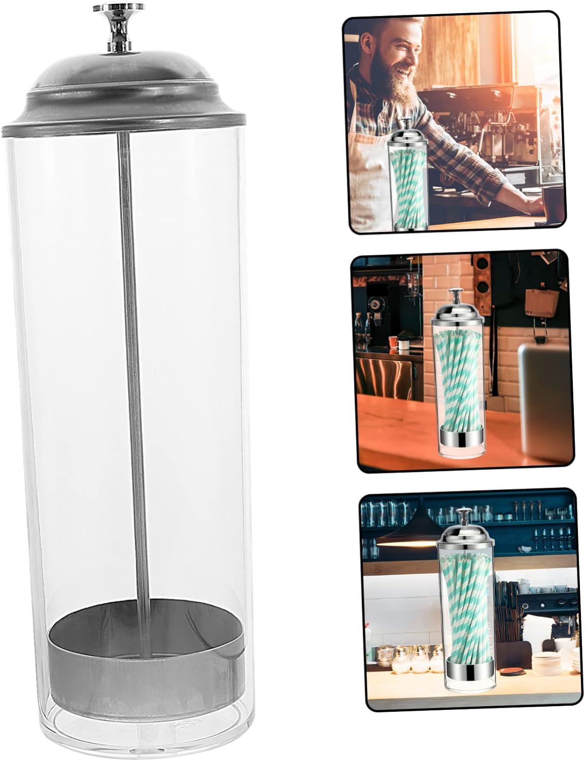Straw Storage Bucket for Counter, Plastic and Stainless Steel