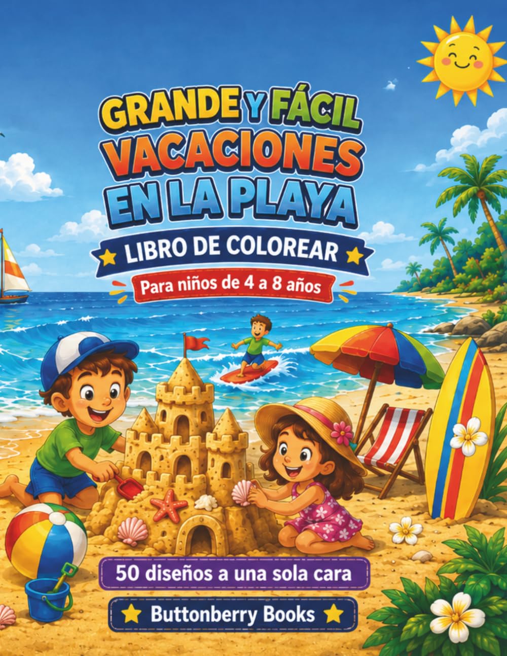 Vacaciones en la Playa Libro de Colorear para Niños de 4 a 8 Años: Grande y Fácil Océano, Castillos de Arena, Conchas, Helados, Surf y Escenas de ... Libros de Colorear Grandes y Fáciles)