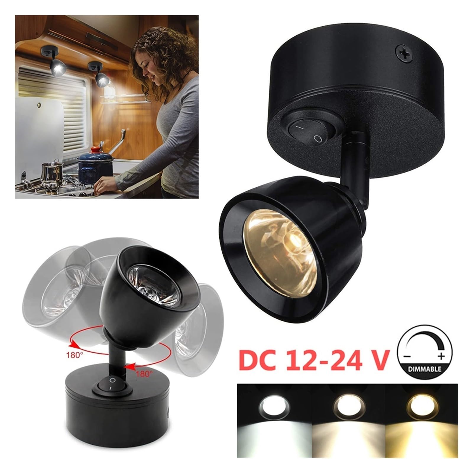 Lampa LED Do Czytania W Kamperze 12-24V, Reflektor, Oświetlenie Wnętrza Samochodu, Łodzi USB, Regulowane Kinkiety Kampera I Przyczepy Kempingowej Wspaniałe oświetlenie LED(2PCS,Cold White)