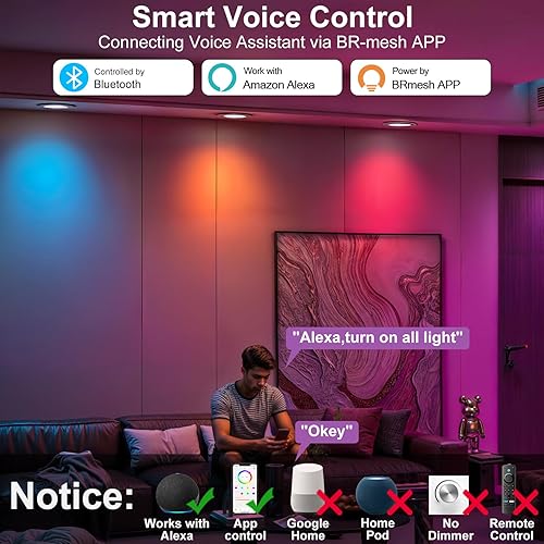 Miniatura 6 de Iluminación empotrable inteligente, 56 pulgadas, compatible con Alexa, Downlight LED inteligente, 13 W 1050 LM, luces LED inteligentes multicolor