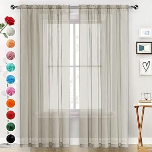 SpaceDresser Basic Rod Pocket Sheer Voile Window Curtain Panels Ancient Grey 1 Pair 2 Panels 52 Width 45 Inch Long for Kitchen Bedroom Children Living Room Yard（Ancient Grey, 52W x 45L）