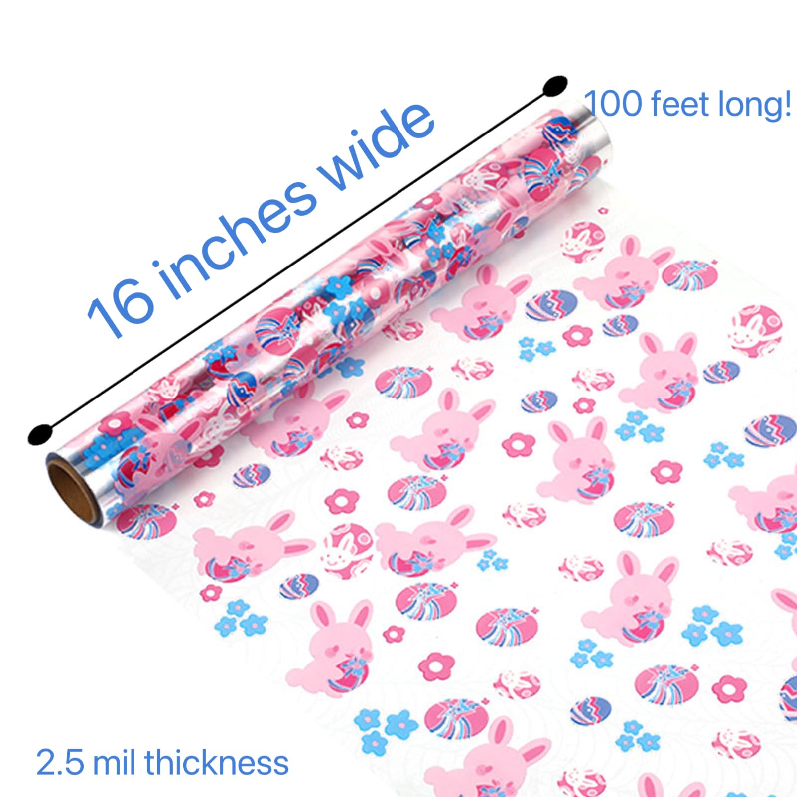 shareluck 100ft Easter Cellophane Wrap Roll - Easter Cello Wrapping Paper for Gift Baskets, Treats-Bunny Design & Eggs Cellophane. (100ft Long x 16” Wide x 2.5Mil)