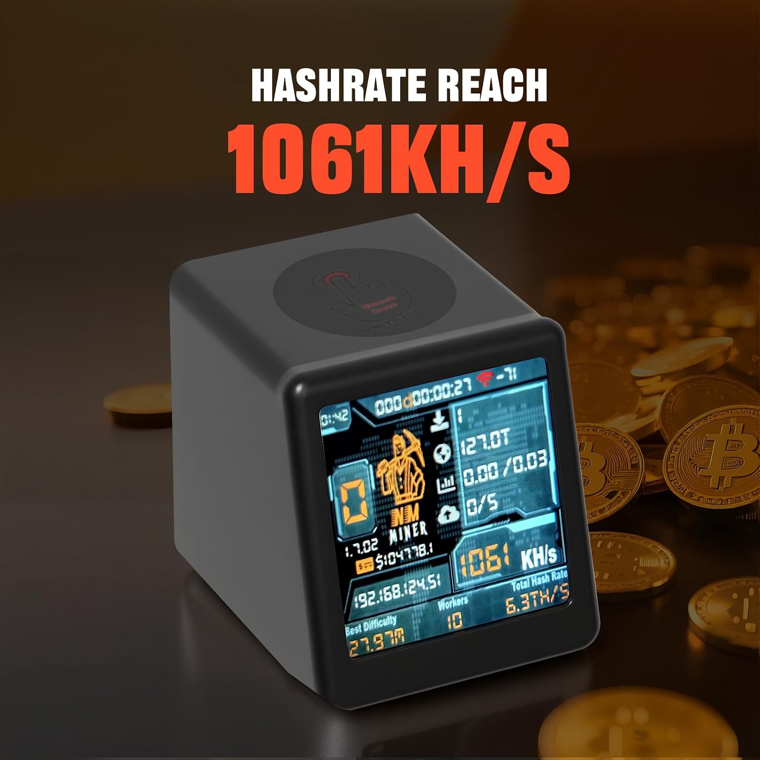 Bit Coin Miner NM-TV Crypto Miner ESP32 TFT Solo Lottery Miner Touchable 1.54 inch Smart Display ESP32 Development Board Lucky Gift Small TV Desktop Clock 1060 KH/s Hashrate, 2000% Win Boost Black image 4