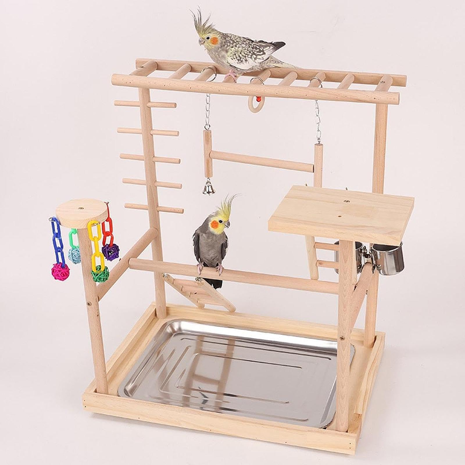 Parco Giochi for Uccelli in Legno Centro attività Fisica Arrampicata con mangiatoia Tazza Pesce persico Palestra Supporto da Gioco in Legno for parrocchetti Cockatiels