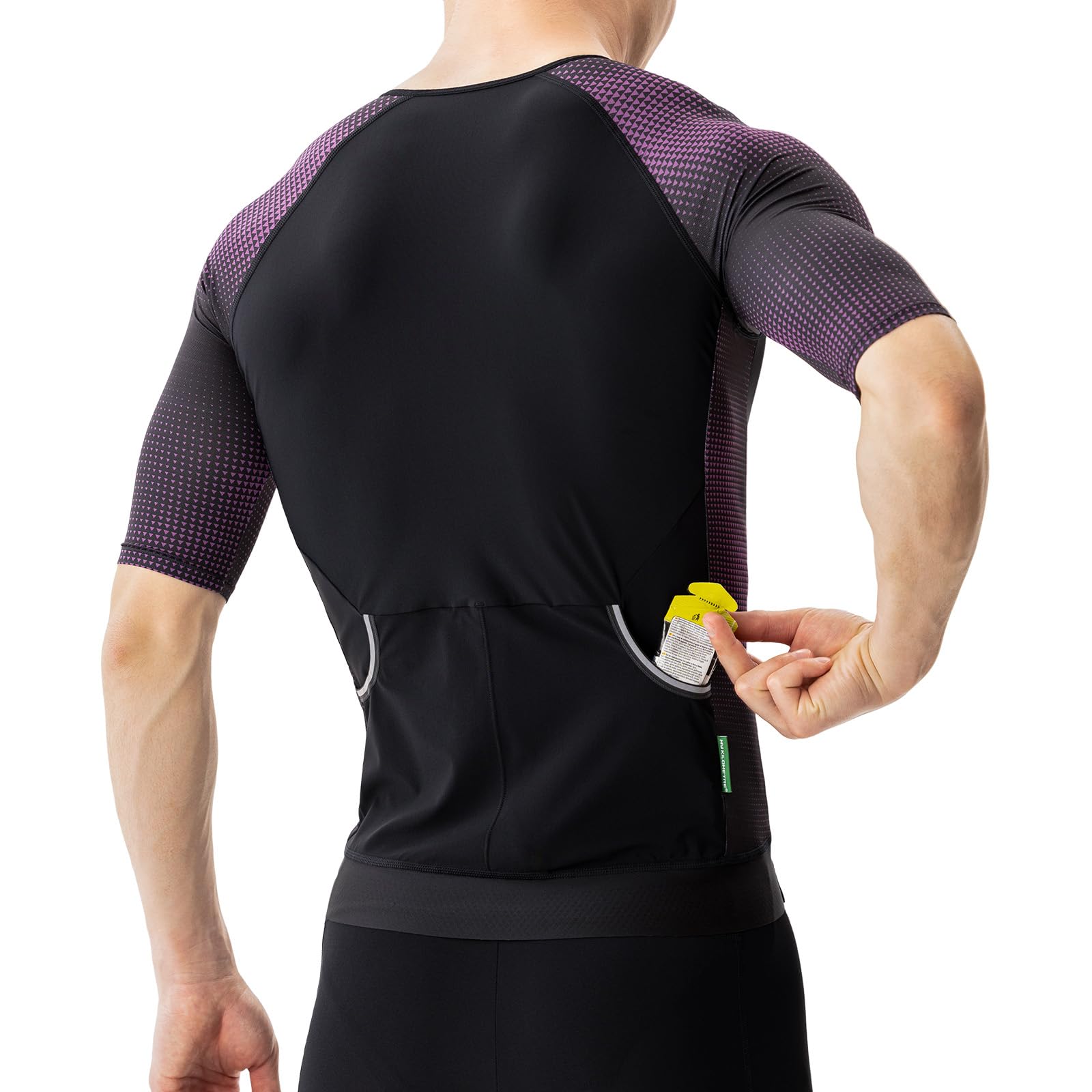 MY KILOMETRE Camiseta de Manga Corta para Triatlón Hombre - Maillot de Ciclismo con Cremallera Completa y 2 Bolsillos