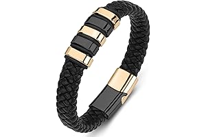 Braided Leather Cuff Manillas para Hombre with Stainless Steel Clasp