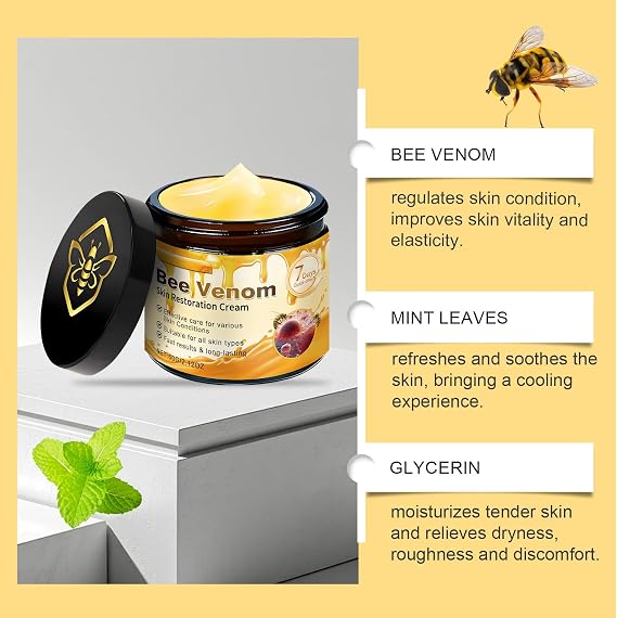 2pcs Bee Venom Skin Restoration Cream,Blemishes&Wrinkle Removal Bee Venom Skin Treatment Cream,Firms and Rejuvenates,Smoothing and Hydrating,BeeVenom Comprehensive Moisturizer for all Skin,2 * 60G