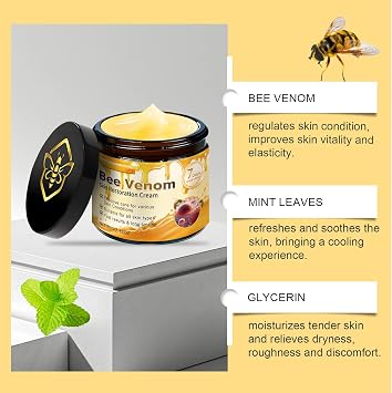 2pcs Bee Venom Skin Restoration Cream,Blemishes&Wrinkle Removal Bee Venom Skin Treatment Cream,Firms and Rejuvenates,Smoothing and Hydrating,BeeVenom Comprehensive Moisturizer for all Skin,2 * 60G
