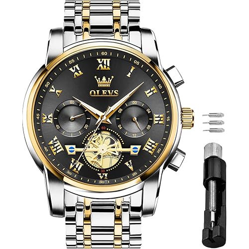 OLEVS Mens Watches Chronograph Business Dress Quartz Stainless Steel Waterproof Luminous Date Wrist Watch