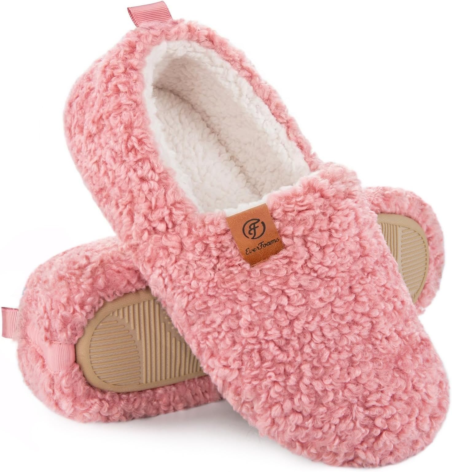 Womenโs Soft Curly Full Slippers Memory Foam Lightweight House Shoes Cozy Loafer with Polar Fleece Lining