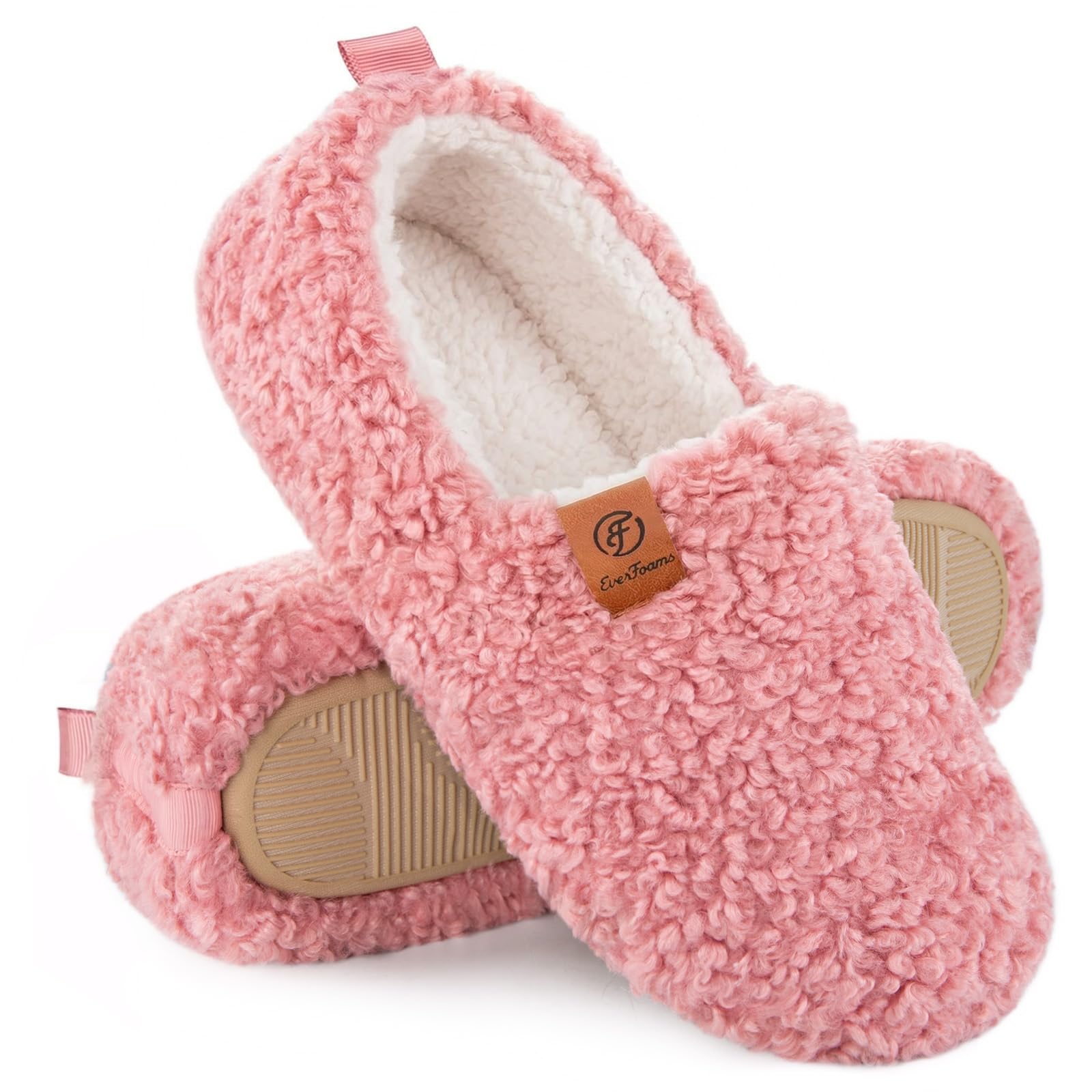 Women’s Soft Curly Full Slippers Memory Foam Lightweight House Shoes Cozy Loafer with Polar Fleece Lining