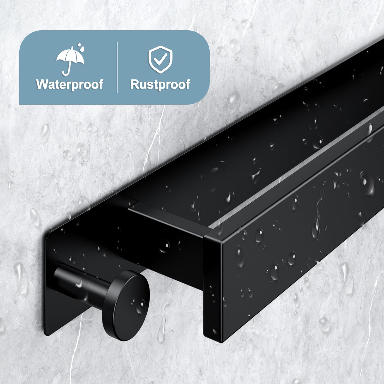 Toalleros, Toallero, Riel para Toallas Autoadhesivo de Acero Inoxidable304 Grueso para Baño, Soporte para Toallas de Baño, Riel para Toallas de Pared Resistente/Negro/40 cm