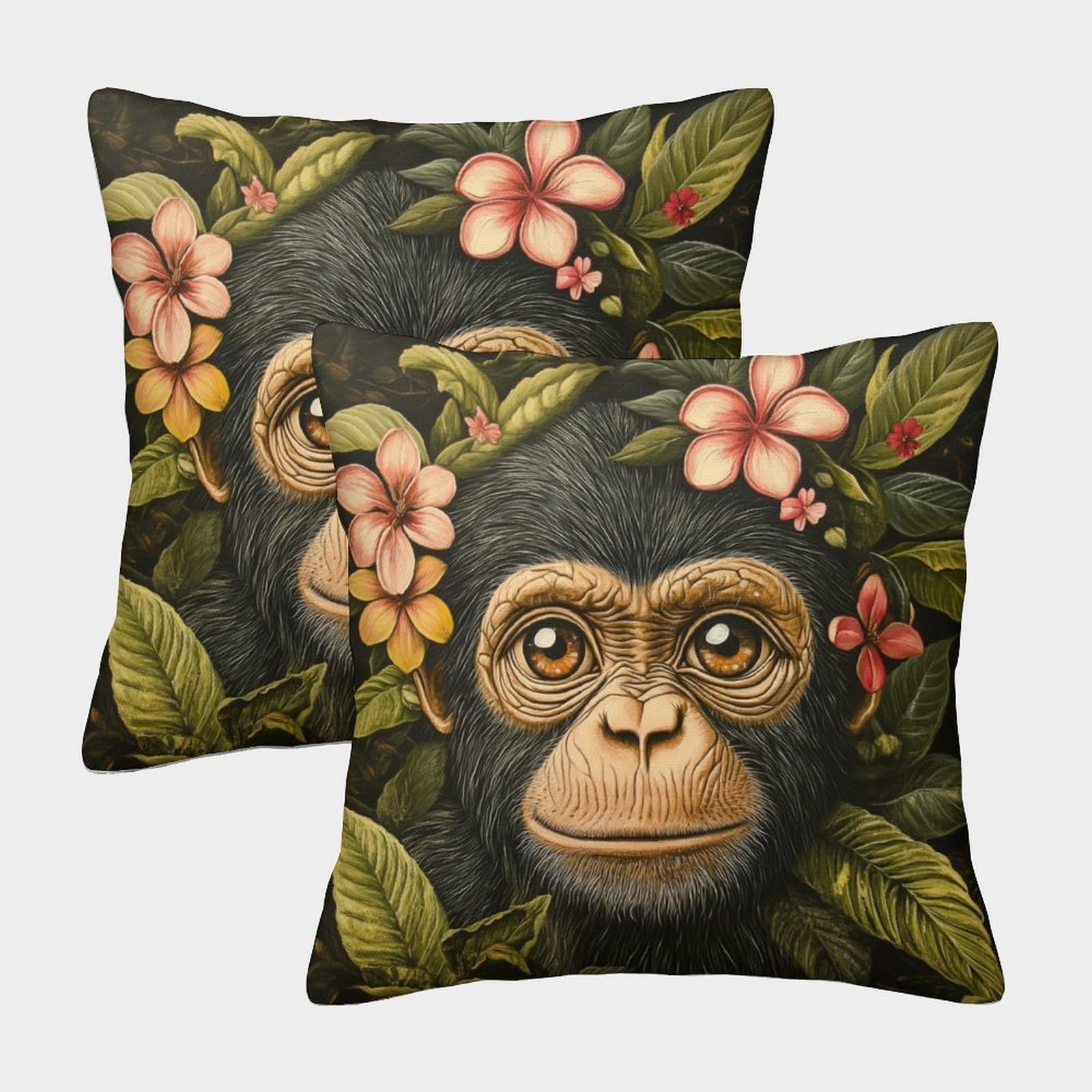 kaiyun 2 Pack 50x50cm Pillow Cases,Cocoa Monkey Decorative 3D Printed Wild Animals Cushion Cover,sofa Bed Decorative Cushions