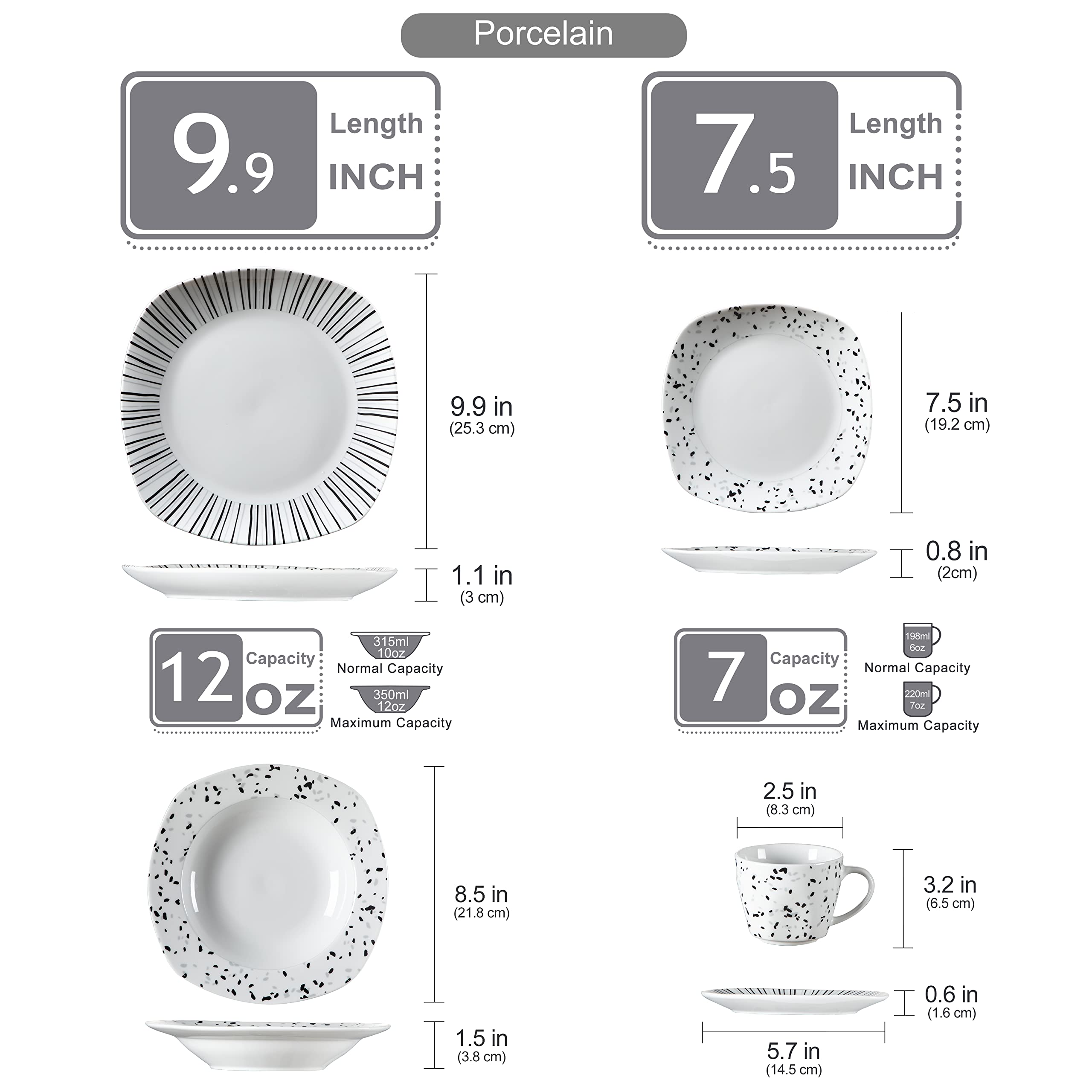 VEWEET BESLEY Service de table 30 pièces en porcelaine avec tasses à café de 200 ml, soucoupe, assiette à dessert, assiettes plates et assiettes creuses