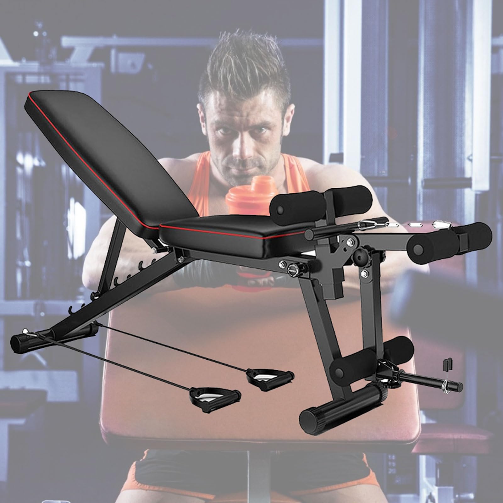Panca Palestra Multifunzione, Panca Piana, Panca Pesi Regolabile, Pancas Addominali per l'allenamento della forza in Palestra Casa, Attrezzi Palestra CasaBlack,48 * 162 * 111CM
