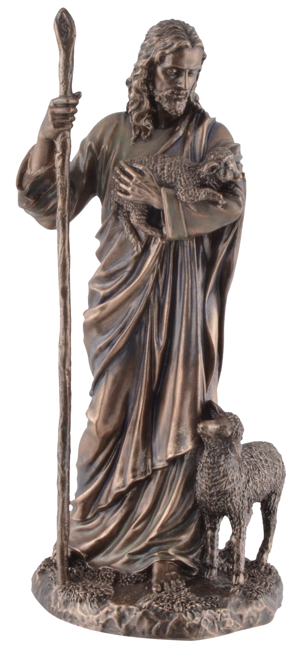 Jesus als guter Hirte, aus Kunststein, von Hand bronziert und coloriert, Veronese Kollektion,708-78276