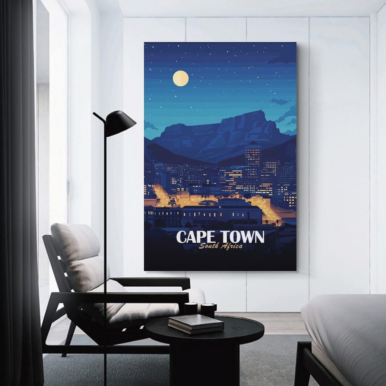 Junmoney Cape Town South Africa Nightscape Home Decor Wall Art, 08x12inch(20x30cm), for Wall Displays, Bedrooms Or Room Updates, Ideal for Building A Coordinated Art Wall