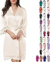 Roupão feminino de cetim sedoso para noiva, dama de honra, roupão de banho de seda, quimono, renda, roupa de dormir, champanhe