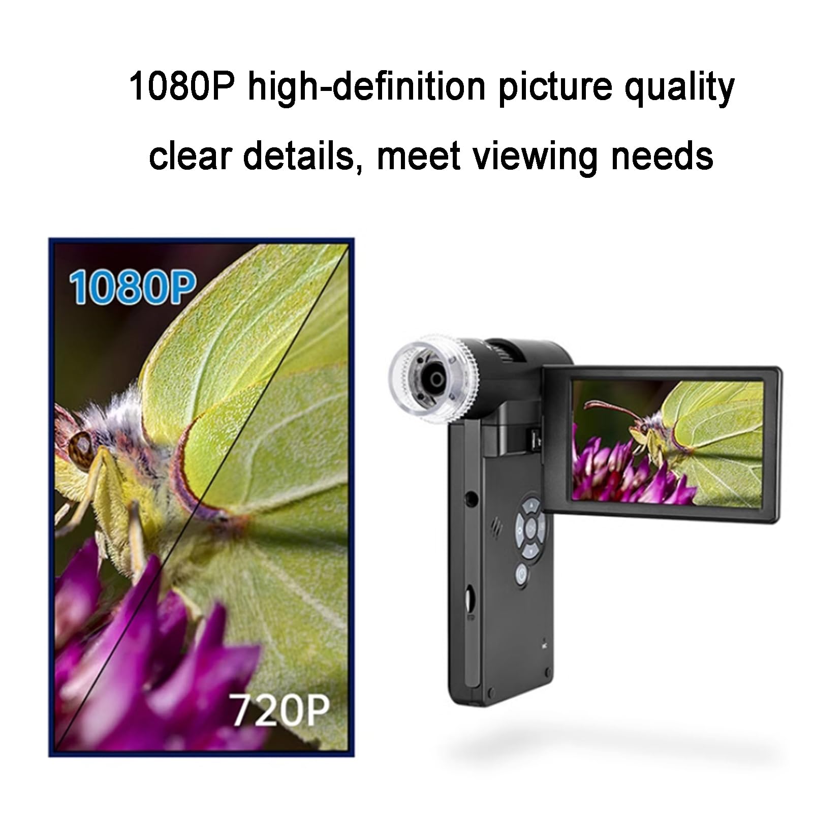Microscopio Digitale Portatile, Ingranditore 10-300X, con Schermo LCD da 4 Pollici, Funzione Foto/Video, 8 Luci LED, Uscita di Supporto, per Piante, Monete, Diamanti