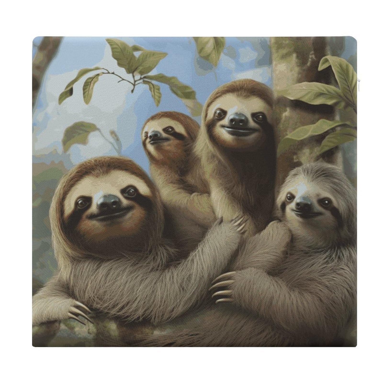 Adfgyerh Style Sloth Family Cushions Memory Foam For Adults, Seat Cushion Chair Pads Soft, Square Pillows For Dining, Kitchen, Office, Patio Chairs