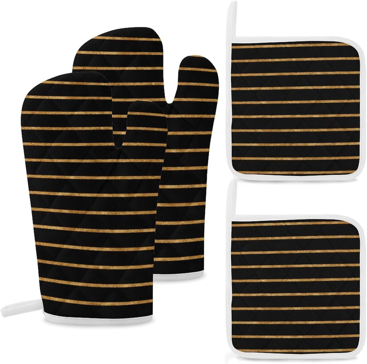 3PCS Oven Mitts and Pot Holders Sets, Stylish Anchor and Stripes Oven Mitts Set Heat Resistant Kitchen Microwave Gloves Safe for Baking,Cooking, BBQ