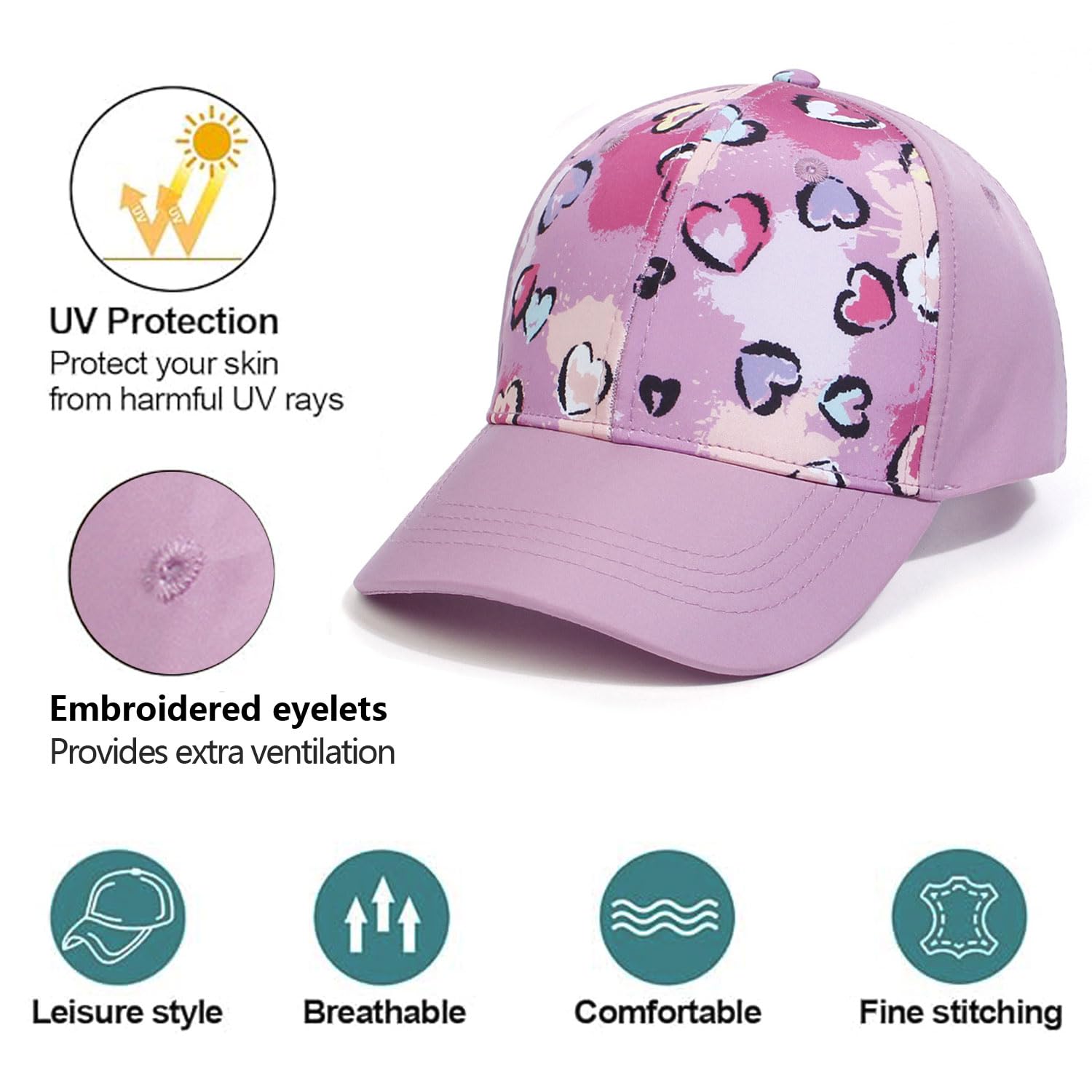 Cappello da Baseball per Bambini, con Coda di Cavallo, per Ragazze e Ragazzi, Visiera Parasole UPF 50+, Cappello Estivo da Tennis, Cappello da Sole, Blu, Taglia Unica