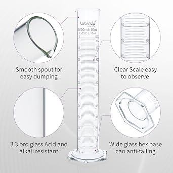 1000ml Graduated Cylinder with Brush, 3.3 Borosilicate Glass,LVE008