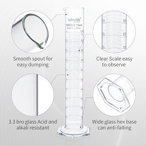 1000ml Graduated Cylinder with Brush, 3.3 Borosilicate Glass,LVE008