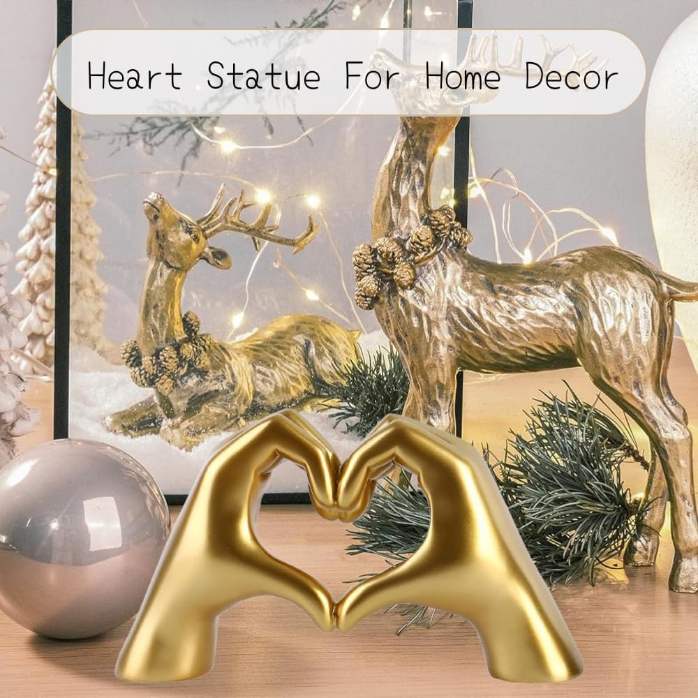 Hand Gesture Statues-Heart Shape Finger Statues Gold Home Decor Modern Style Figurine Decorative Ornaments for Living Room, Bedroom, Office Desktop, Cabinets